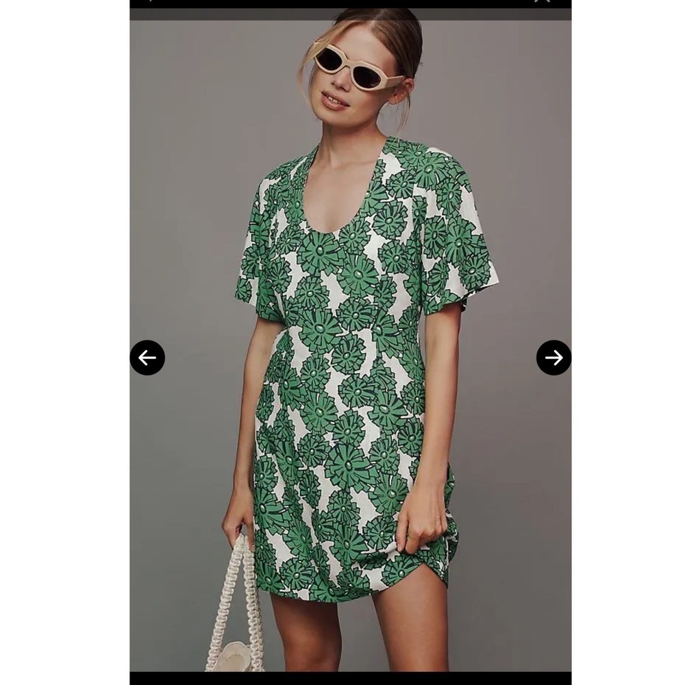 Porridge Clothing Green Floral Mini Dress Linen Blend Cottagecore Size S - Picture 3 of 12